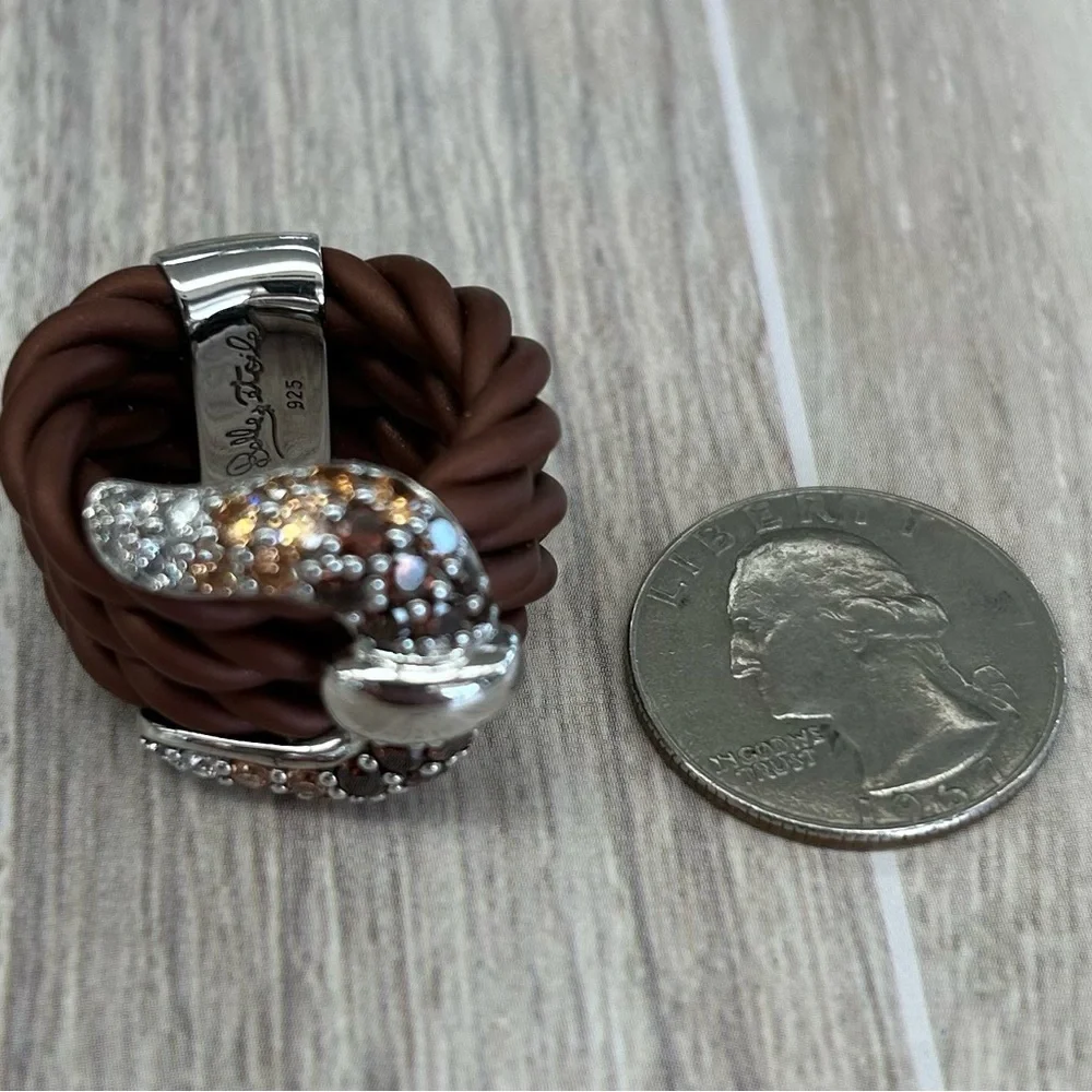 Belle Etoile Lasso Ring CZ Gold White SS Wide Buckle Ring Rubber ring, Sz 6-7